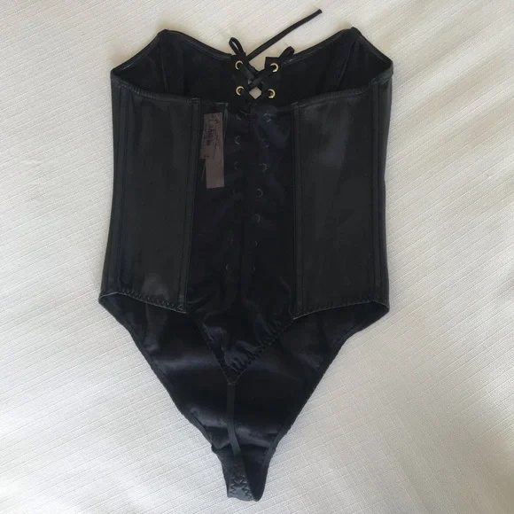 Victoria’s Secret Black Love Letters Faux Leather Teddy Bodysuit, NWT, Lace Up - Picture 9 of 16